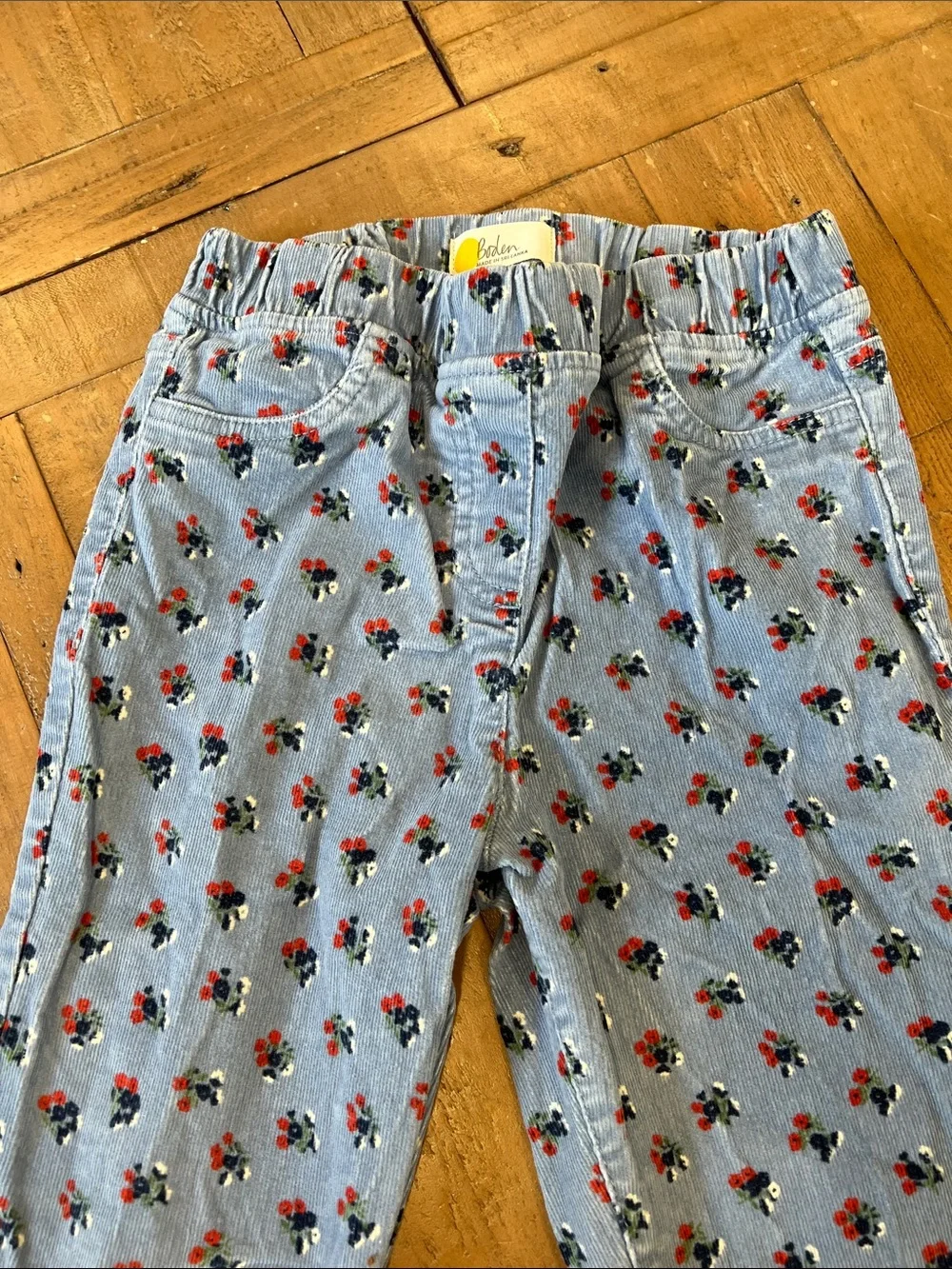 Mini Boden blue floral corduroy pull on pants skinny stretch girls size 10